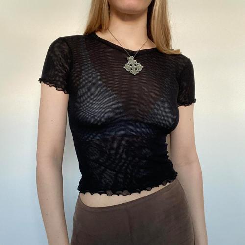 Polyester Slim Women Short Sleeve Blouses black PC