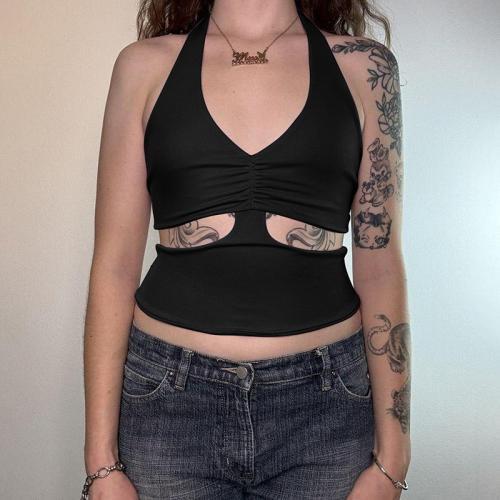 Polyester Camisole midriff-baring & hollow black PC