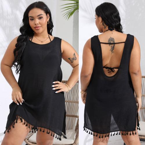 Polyester Plus Size Swimming Cover Ups & loose black PC