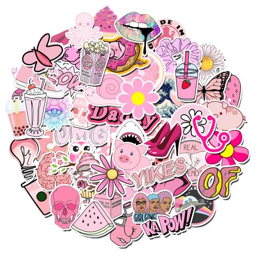 PVC Rubber DIY Decorative Sticker Cute & waterproof mixed pattern pink Set
