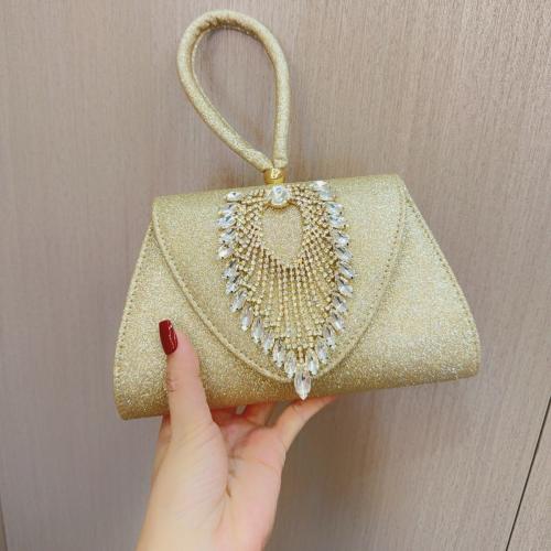 Polyester Easy Matching Clutch Bag with rhinestone leaf pattern gold PC