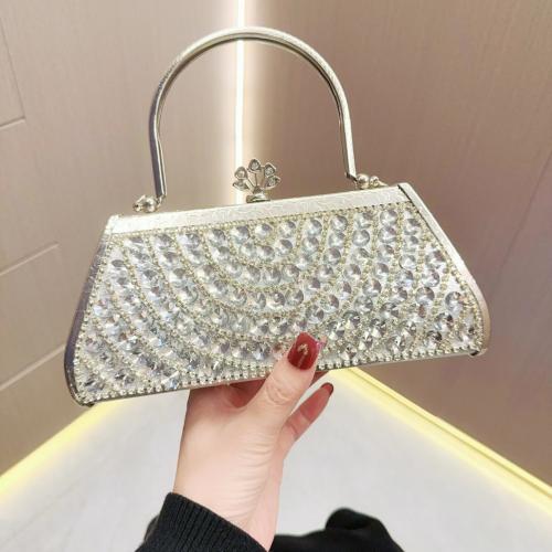 Iron & Polyester Easy Matching Clutch Bag with rhinestone silver PC