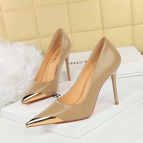 Patent Leather & PU Leather High-Heeled Shoes pointed toe & anti-skidding Solid Pair