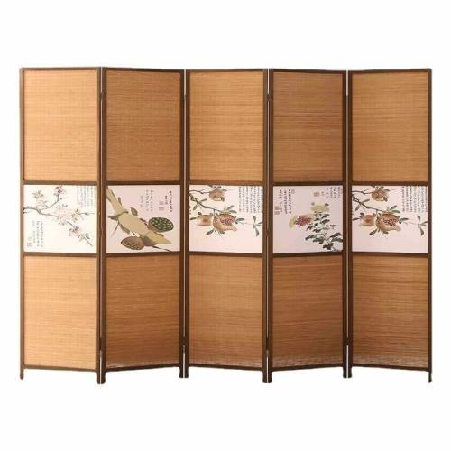 Pine & canvas & Bamboo foldable Floor Screen  PC