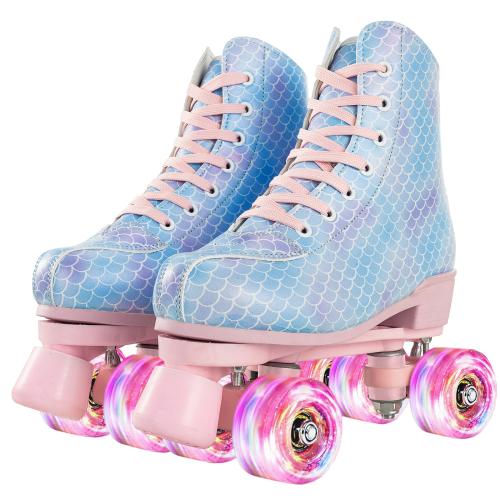 Rubber & PU Leather Flash Roller Skates for women Pair