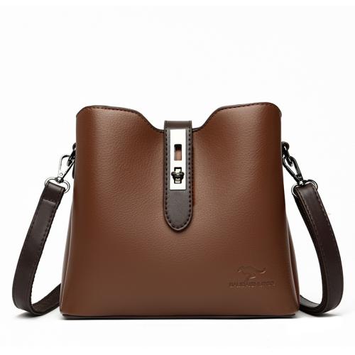 PU Leather easy cleaning Handbag large capacity & attached with hanging strap Solid PC