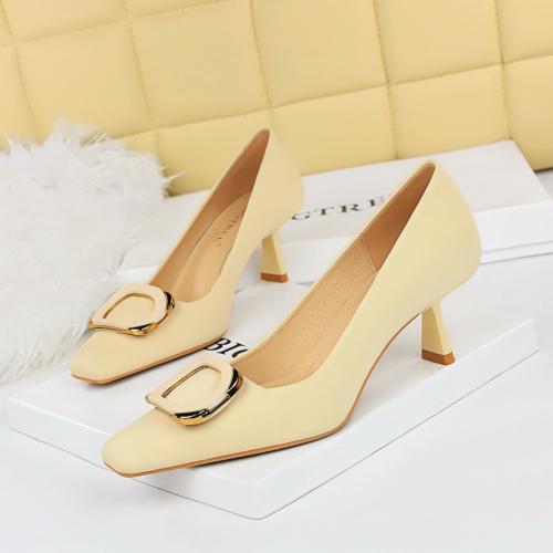 Silk & PU Leather heighten High-Heeled Shoes pointed toe Solid Pair