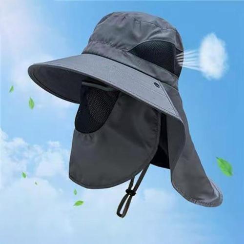 Polyester windproof Face Cover Sun Hat detachable & breathable Solid : PC