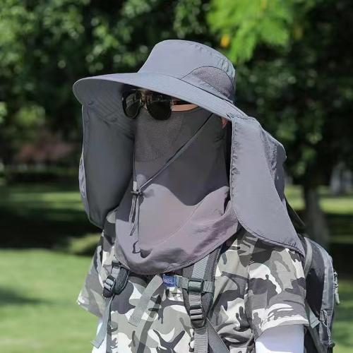 Polyester Face Cover Sun Hat detachable & for men & breathable Solid PC