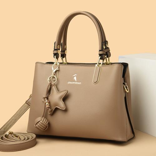 PU Leather Handbag with hanging ornament & large capacity & attached with hanging strap Solid PC