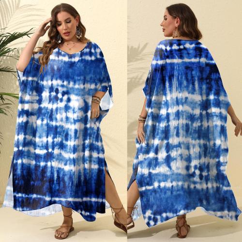 Polyester Swimming Cover Ups side slit & loose printed blue : PC