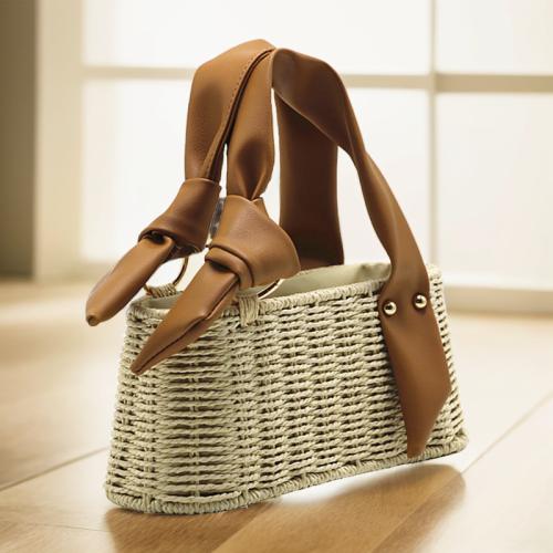 Paper Rope Handmade Woven Tote Polyester Peach Skin PC