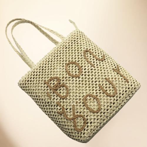 Paper Rope Handmade Woven Shoulder Bag large capacity Polyester Peach Skin letter PC