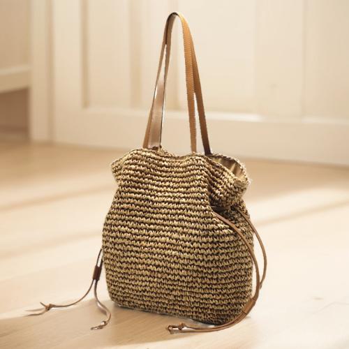 Paper Rope Handmade Woven Shoulder Bag large capacity Polyester Peach Skin Solid PC