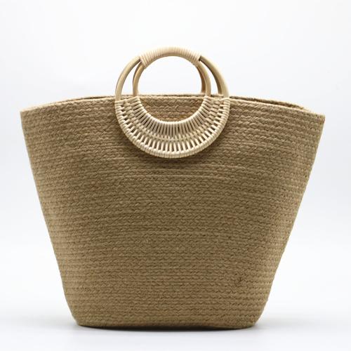 Straw Handmade Woven Tote large capacity Unlined Solid beige PC
