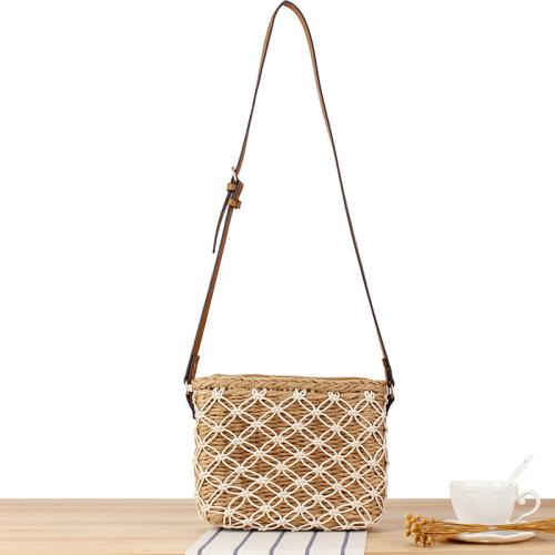 Paper Rope & PU Leather Easy Matching & Weave Crossbody Bag camel PC
