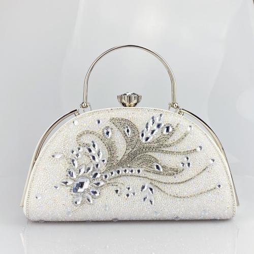 PU Leather & Polyester Easy Matching Clutch Bag with rhinestone white PC