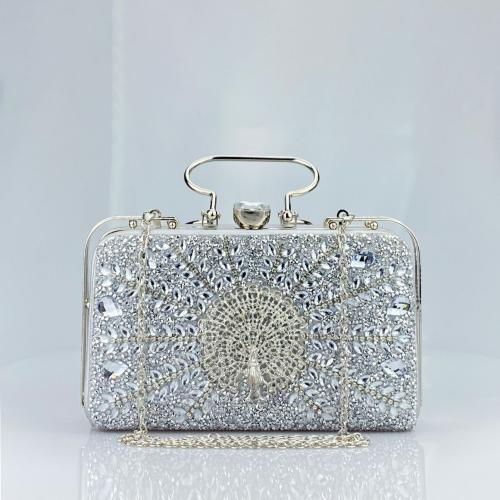 PU Leather & Polyester Easy Matching Clutch Bag with rhinestone silver PC