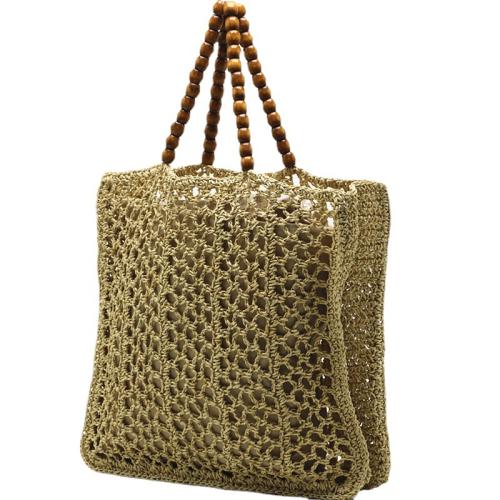 Paper Rope Handmade Woven Tote hollow Polyester khaki PC