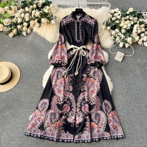 Polyester Waist-controlled One-piece Dress large hem design & breathable printed PC