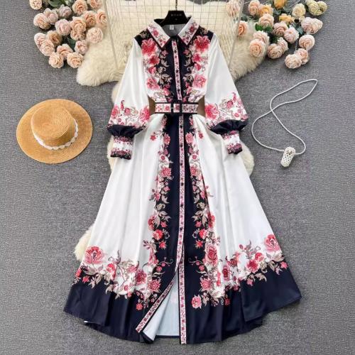 Polyester Waist-controlled One-piece Dress slimming printed floral white PC