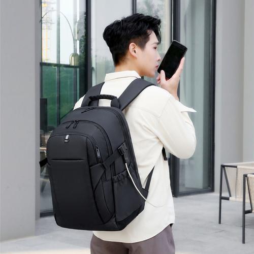 Oxford & Polyester Backpack large capacity & hardwearing & with USB interface & waterproof Solid PC