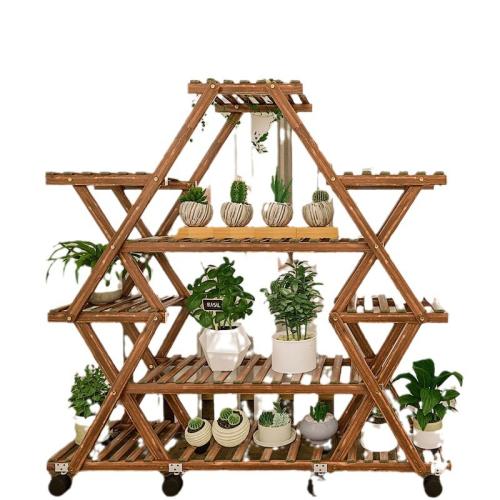 Wooden Multilayer Flower Rack with pulley PC