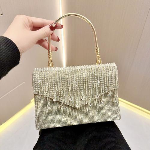 Polyester Easy Matching & Tassels Clutch Bag with rhinestone gold PC