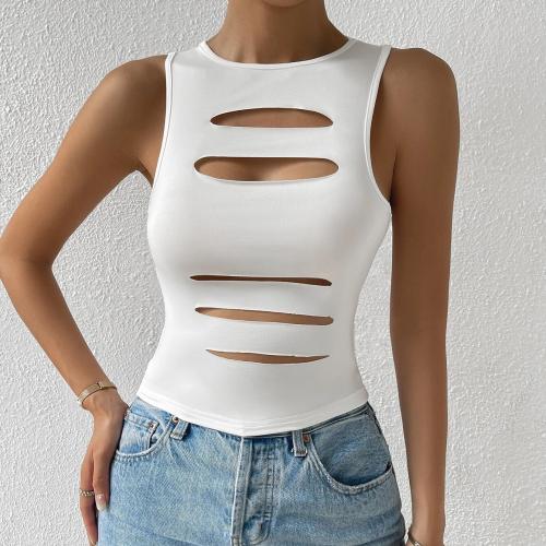 Polyester Ripped Tank Top midriff-baring patchwork Solid white and black PC