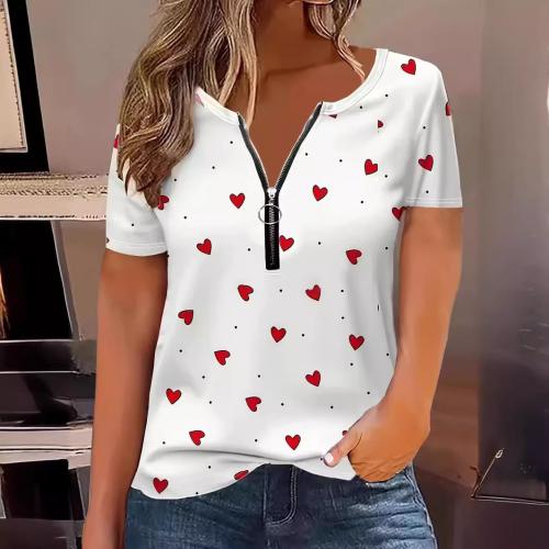 Polyester Frauen Kurzarm T-Shirts, Gedruckt, Herzmuster, mehr Farben zur Auswahl,  Stück