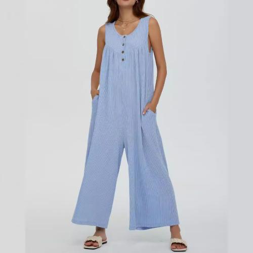 Polyester Long Jumpsuit slimming & loose patchwork Solid PC