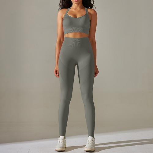 Polyamide & Spandex Women Sportswear Set & two piece Sport Bra & Pants Solid Set