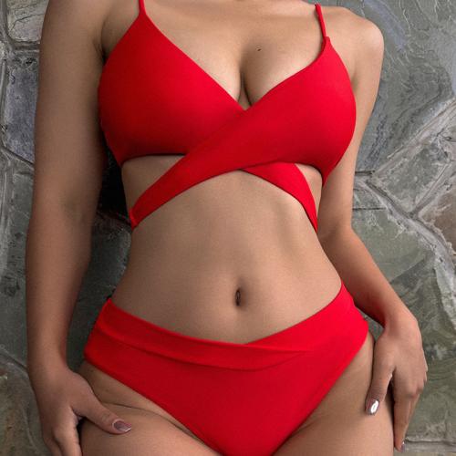 Polyester Tankinis Set deep V & two piece & skinny style Solid Set