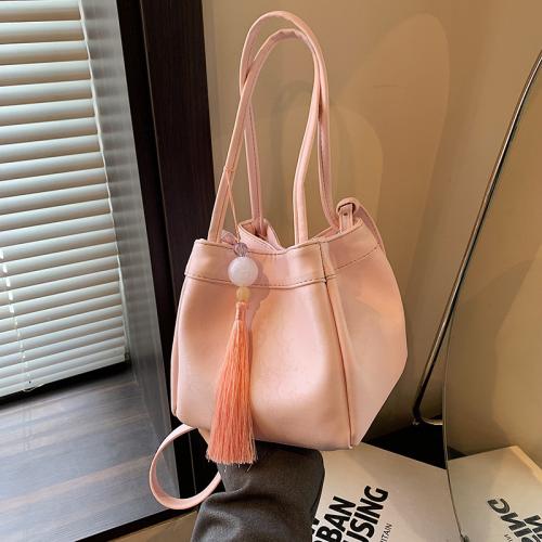 PU Leather Bucket Bag & Tassels Handbag attached with hanging strap Solid PC