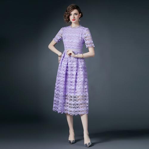 Lace & Polyester One-piece Dress double layer & hollow & breathable Solid purple PC