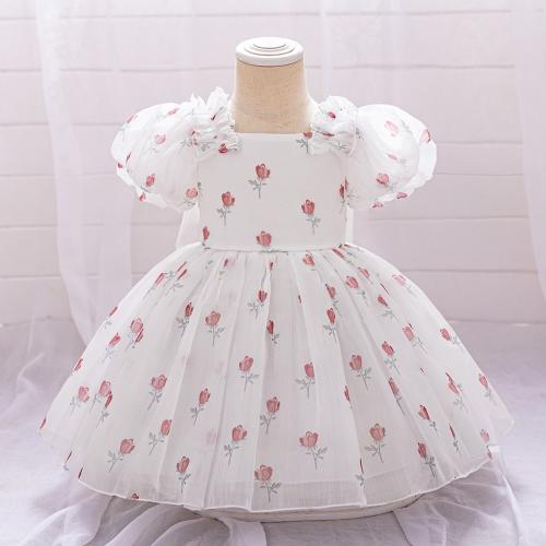 Polyester & Cotton Princess & Ball Gown Girl One-piece Dress printed floral PC