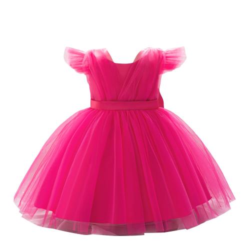 Polyester & Cotton Princess & Ball Gown Girl One-piece Dress patchwork Solid fuchsia PC