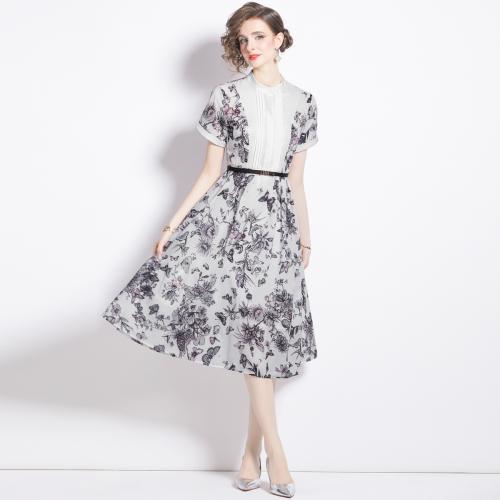 Polyester Waist-controlled One-piece Dress & knee-length printed butterfly pattern PC
