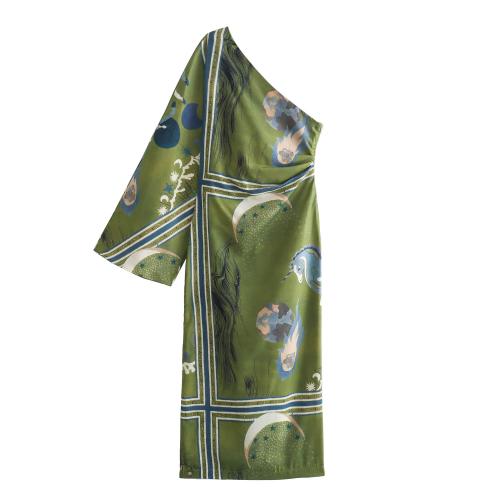 Polyester Einteiliges Kleid, Gedruckt, Grün,  Stück