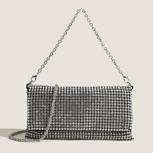 Rhinestone Shoulder Bag with chain & soft surface Solid PC