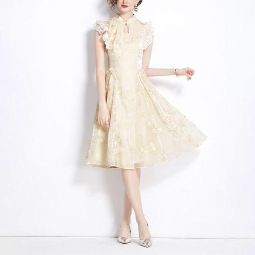 Polyester Einteiliges Kleid, Aprikose,  Stück