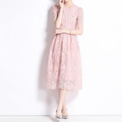 Polyester Tweedelige jurk set Roze Instellen