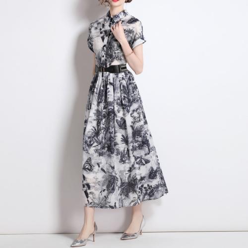 Cotton Waist-controlled One-piece Dress slimming printed PC