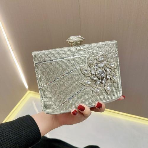 Polyester Easy Matching Clutch Bag with rhinestone floral silver PC