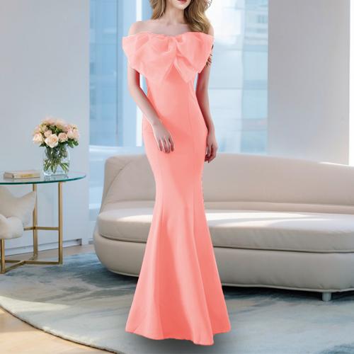 Spandex & Polyester Mermaid Long Evening Dress & off shoulder Solid PC