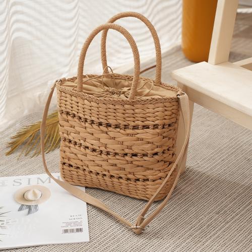 Straw Handmade Woven Tote large capacity & attached with hanging strap Polyester khaki PC