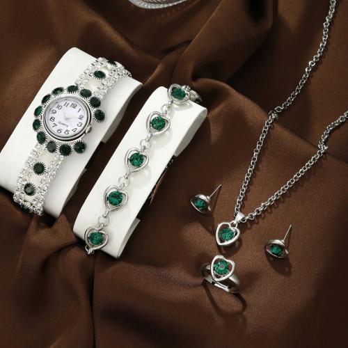Glass & Stainless Steel & Zinc Alloy Jewelry Set for women & five piece & with rhinestone Set