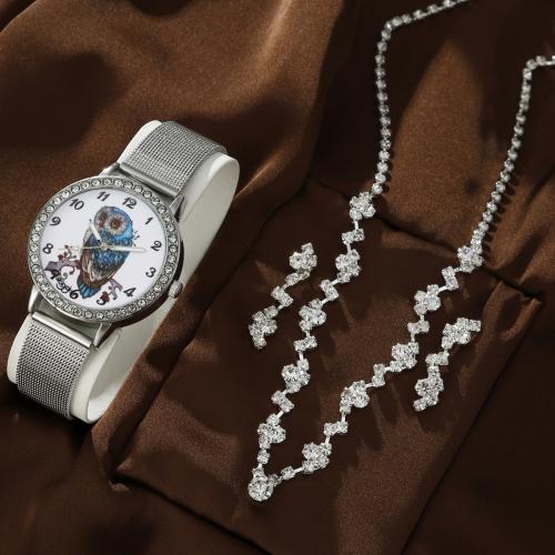 Glass & Stainless Steel & Zinc Alloy Jewelry Set for women & three piece & with rhinestone Set