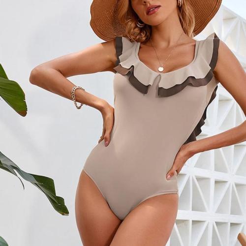 Polyamide One-piece Swimsuit backless & skinny style camel PC