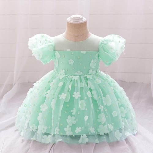 Gauze & Cotton Soft & Princess & Ball Gown Girl One-piece Dress floral green PC